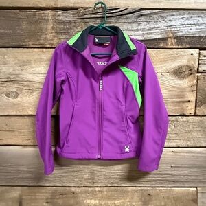 Spyder Color Block soft shell full zip jacket, purple/green, XS